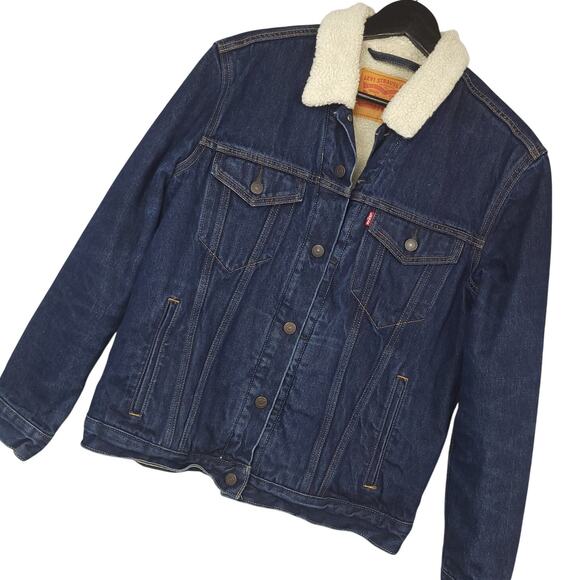 Levi's Other - Vintage Levi's Men's Sherpa Lined Denim Trucker Jacket M Dark Wash Blue EUC